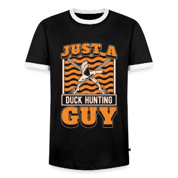 Ente Jagd Entenjagd Just A Duck Hunting Guy - Men's Ringer Shirt - black/white - Front - AI Model Female 172 light (172cm) & AI Model Male 178 light (178cm)