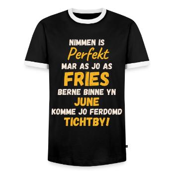 Frisons nés en juin, texte, design d’anniversaire - T-shirt contrasté Homme - noir/blanc - Devant - AI Model Female 172 light (172cm) & AI Model Male 178 light (178cm)