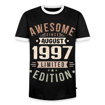 Août 1997 Anniversaire en Août 1997 Millésime 1997 - T-shirt contrasté Homme - noir/blanc - Devant - AI Model Female 172 light (172cm) & AI Model Male 178 light (178cm)