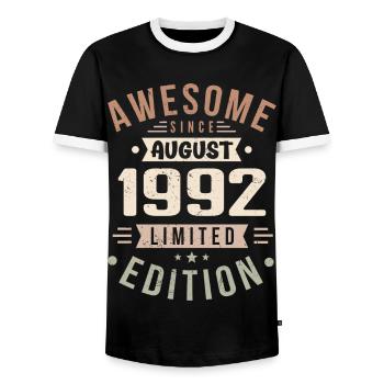 August 1992 Geburtstag im August 1992 Vintage 1992 - Männer Kontrast-T-Shirt - Schwarz/Weiß - Vorne - AI Model Female 172 light (172cm) & AI Model Male 178 light (178cm)