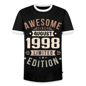 Août 1998 Anniversaire en Août 1998 Millésime 1998 - T-shirt contrasté Homme - noir/blanc - Devant - AI Model Female 172 light (172cm) & AI Model Male 178 light (178cm)