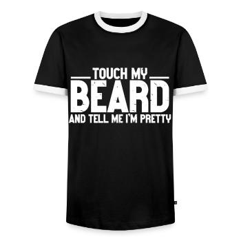Citation de barbe, Touche ma barbe et dis-moi que je suis jolie - T-shirt contrasté Homme - noir/blanc - Devant - AI Model Female 172 light (172cm) & AI Model Male 178 light (178cm)