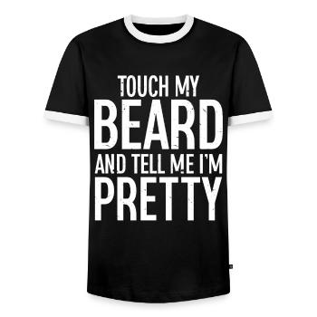 Citation de barbe, Touche ma barbe et dis-moi que je suis jolie - T-shirt contrasté Homme - noir/blanc - Devant - AI Model Female 172 light (172cm) & AI Model Male 178 light (178cm)