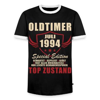 30. Geburtstag Oldtimer Juli 1994 Jahrgang 1994 - Männer Kontrast-T-Shirt - Schwarz/Weiß - Vorne - AI Model Female 172 light (172cm) & AI Model Male 178 light (178cm)