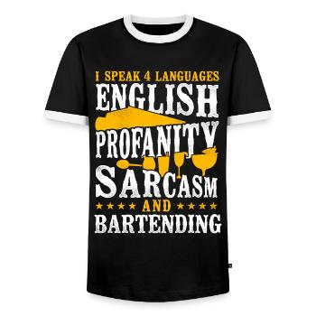 Bartender Mixologist I Speak 4 - Men's Ringer Shirt - black/white - Front - AI Model Female 172 light (172cm) & AI Model Male 178 light (178cm)
