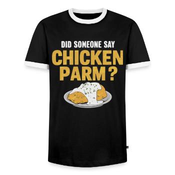 Quelqu’un a-t-il dit poulet parm ? Poulet Parme - T-shirt contrasté Homme - noir/blanc - Devant - AI Model Female 172 light (172cm) & AI Model Male 178 light (178cm)