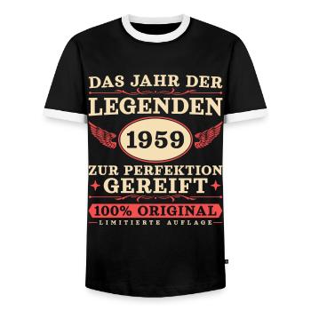Jahr der Legenden 1959 geboren Vintage Geburtstag - Männer Kontrast-T-Shirt - Schwarz/Weiß - Vorne - AI Model Female 172 light (172cm) & AI Model Male 178 light (178cm)