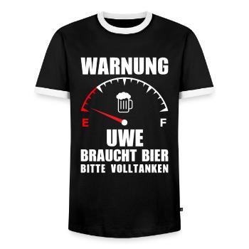 Uwe braucht Bier Bitte volltanken - Männer Kontrast-T-Shirt - Schwarz/Weiß - Vorne - AI Model Female 172 light (172cm) & AI Model Male 178 light (178cm)