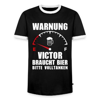 Victor braucht Bier Bitte volltanken - Männer Kontrast-T-Shirt - Schwarz/Weiß - Vorne - AI Model Female 172 light (172cm) & AI Model Male 178 light (178cm)