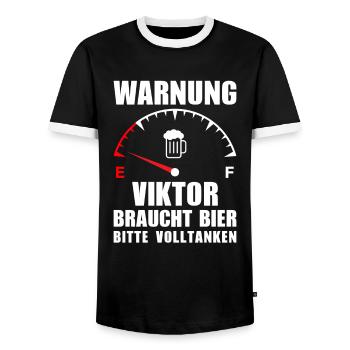 Viktor braucht Bier Bitte volltanken - Männer Kontrast-T-Shirt - Schwarz/Weiß - Vorne - AI Model Female 172 light (172cm) & AI Model Male 178 light (178cm)