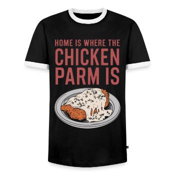 Home Is Where The Chicken Parm Is - Chicken Parm - Männer Kontrast-T-Shirt - Schwarz/Weiß - Vorne - AI Model Female 172 light (172cm) & AI Model Male 178 light (178cm)