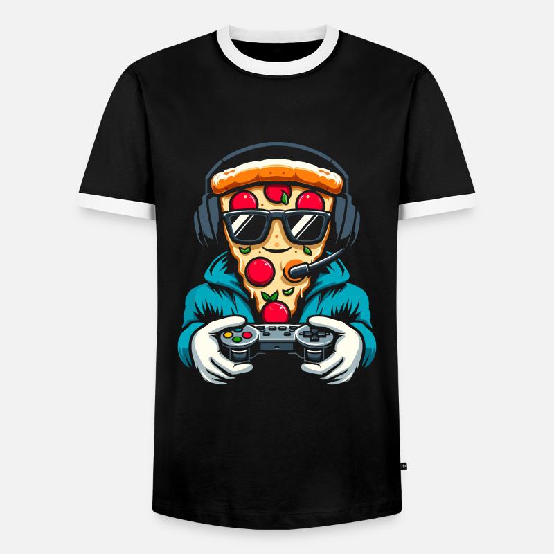 Gamer Gaming Pizza Gaming Controller - Men's Ringer Shirt - black/white