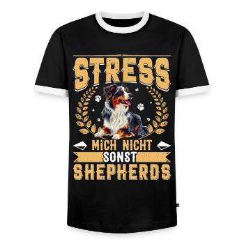 Aussie STRESS ME NOT ELSE SHEPHERDS Funny - Men's Ringer Shirt - black/white - Front - AI Model Female 172 light (172cm) & AI Model Male 178 light (178cm)