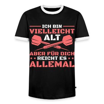 Dart Ich bin vielleicht alt Dartspieler - Männer Kontrast-T-Shirt - Schwarz/Weiß - Vorne - AI Model Female 172 light (172cm) & AI Model Male 178 light (178cm)
