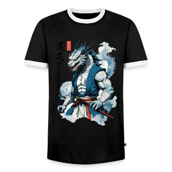 Drachen Samurai Vintage Ukiyo-e Stil Asiatischer - Männer Kontrast-T-Shirt - Schwarz/Weiß - Vorne - AI Model Female 172 light (172cm) & AI Model Male 178 light (178cm)