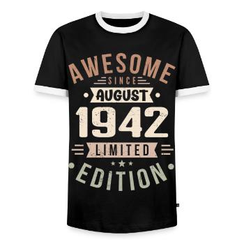 August 1942 Geburtstag im August 1942 Vintage 1942 - Männer Kontrast-T-Shirt - Schwarz/Weiß - Vorne - AI Model Female 172 light (172cm) & AI Model Male 178 light (178cm)
