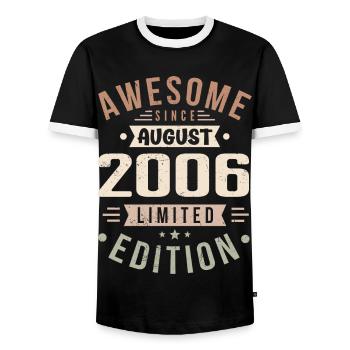 August 2006 Birthday in August 2006 Vintage 2006 - Men's Ringer Shirt - black/white - Front - AI Model Female 172 light (172cm) & AI Model Male 178 light (178cm)