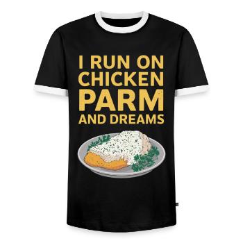 Je vis de poulet parme et rêve - Poulet - T-shirt contrasté Homme - noir/blanc - Devant - AI Model Female 172 light (172cm) & AI Model Male 178 light (178cm)
