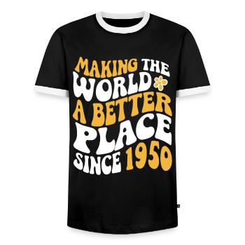 1950 Geburtstag Vintage Hippie Groovy - Männer Kontrast-T-Shirt - Schwarz/Weiß - Vorne - AI Model Female 172 light (172cm) & AI Model Male 178 light (178cm)