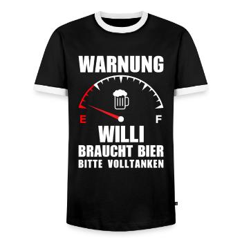 Willi braucht Bier Bitte volltanken - Männer Kontrast-T-Shirt - Schwarz/Weiß - Vorne - AI Model Female 172 light (172cm) & AI Model Male 178 light (178cm)
