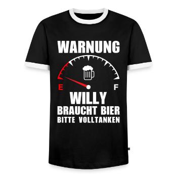 Willy braucht Bier Bitte volltanken - Männer Kontrast-T-Shirt - Schwarz/Weiß - Vorne - AI Model Female 172 light (172cm) & AI Model Male 178 light (178cm)