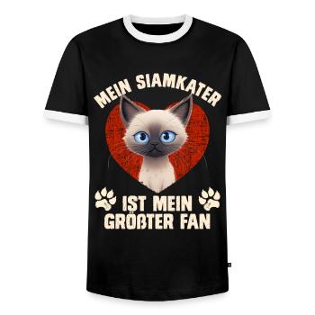 Siamese cats MY SIAMESE CAT IS MY BIGGEST FAN - Men's Ringer Shirt - black/white - Front - AI Model Female 172 light (172cm) & AI Model Male 178 light (178cm)