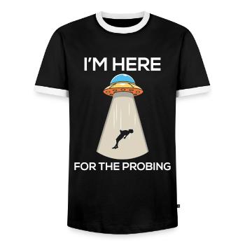 Funny Space Alien UFO Spacecraft - Men's Ringer Shirt - black/white - Front - AI Model Female 172 light (172cm) & AI Model Male 178 light (178cm)