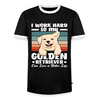 Golden Retriever Dog Love Gift - Men's Ringer Shirt - black/white - Front - AI Model Female 172 light (172cm) & AI Model Male 178 light (178cm)
