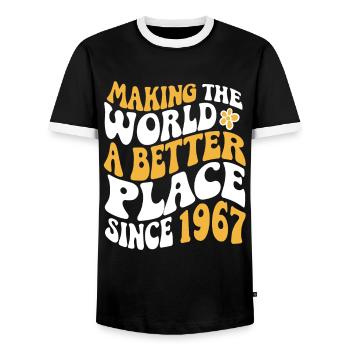 1967 Geburtstag Vintage Hippie Groovy - Männer Kontrast-T-Shirt - Schwarz/Weiß - Vorne - AI Model Female 172 light (172cm) & AI Model Male 178 light (178cm)