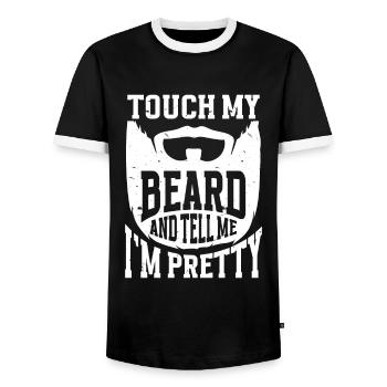 Beard Quote, Touch My Beard And Tell Me I'm Pretty - Männer Kontrast-T-Shirt - Schwarz/Weiß - Vorne - AI Model Female 172 light (172cm) & AI Model Male 178 light (178cm)