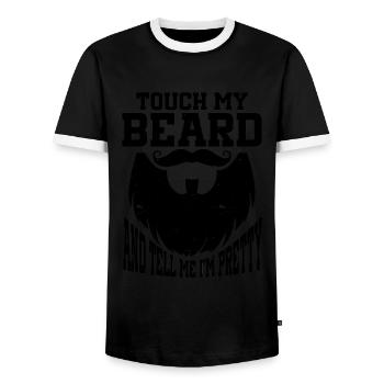 Citation de barbe, Touche ma barbe et dis-moi que je suis jolie - T-shirt contrasté Homme - noir/blanc - Devant - AI Model Female 172 light (172cm) & AI Model Male 178 light (178cm)