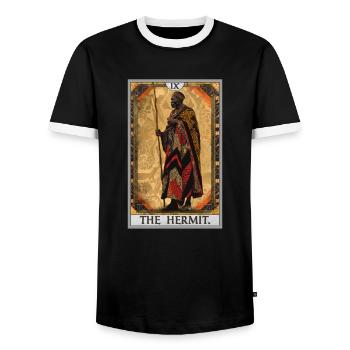 Cartes de tarot Carte de tarot L’Ermite L’Ermite - T-shirt contrasté Homme - noir/blanc - Devant - AI Model Female 172 light (172cm) & AI Model Male 178 light (178cm)