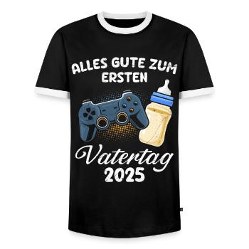 BONNE PREMIÈRE FÊTE DES PÈRES 2025 Papa - T-shirt contrasté Homme - noir/blanc - Devant - AI Model Female 172 light (172cm) & AI Model Male 178 light (178cm)