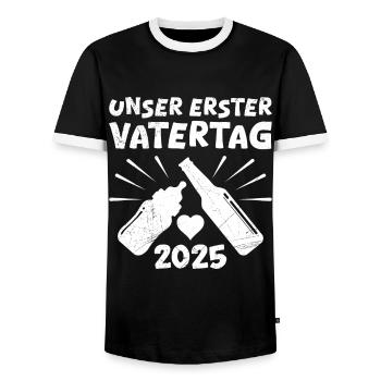 Finally dad OUR FIRST FATHER'S DAY 2025 Soon - Men's Ringer Shirt - black/white - Front - AI Model Female 172 light (172cm) & AI Model Male 178 light (178cm)