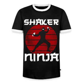 Bartender Mixologist Ninja Shaker - Men's Ringer Shirt - black/white - Front - AI Model Female 172 light (172cm) & AI Model Male 178 light (178cm)