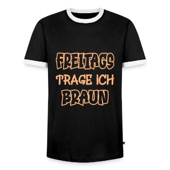 Freitags trage ich braun Spruch Farbe braun - Männer Kontrast-T-Shirt - Schwarz/Weiß - Vorne - AI Model Female 172 light (172cm) & AI Model Male 178 light (178cm)