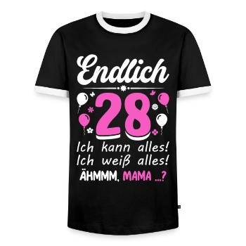 28 Anniversaire Je peux tout faire Je sais tout - T-shirt contrasté Homme - noir/blanc - Devant - AI Model Female 172 light (172cm) & AI Model Male 178 light (178cm)