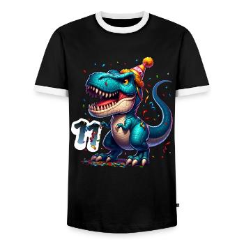 T Rex Dinosaure 11e anniversaire Enfants Anniversaire - T-shirt contrasté Homme - noir/blanc - Devant - AI Model Female 172 light (172cm) & AI Model Male 178 light (178cm)