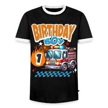1er anniversaire des pompiers - T-shirt contrasté Homme - noir/blanc - Devant - AI Model Female 172 light (172cm) & AI Model Male 178 light (178cm)