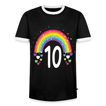 10th Birthday Gift Rainbow Birthday Boy - Men's Ringer Shirt - black/white - Front - AI Model Female 172 light (172cm) & AI Model Male 178 light (178cm)