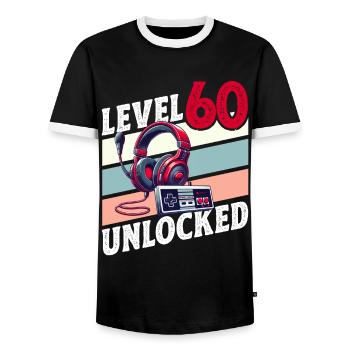 60. GEBURTSTAG MANN RETRO GAMER GAMING LEVEL - Männer Kontrast-T-Shirt - Schwarz/Weiß - Vorne - AI Model Female 172 light (172cm) & AI Model Male 178 light (178cm)