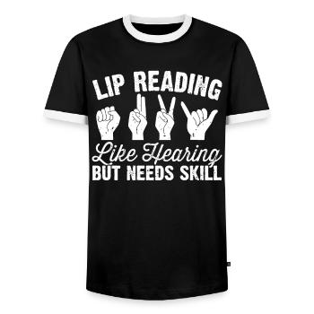 Deaf Pride ASL Sign Language - Men's Ringer Shirt - black/white - Front - AI Model Female 172 light (172cm) & AI Model Male 178 light (178cm)
