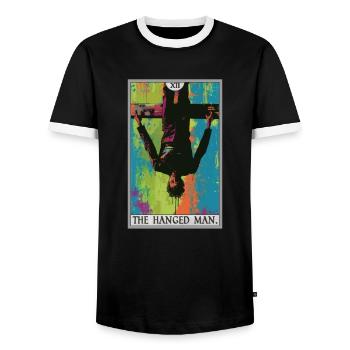 Carte de tarot Carte de tarot Le pendu - T-shirt contrasté Homme - noir/blanc - Devant - AI Model Female 172 light (172cm) & AI Model Male 178 light (178cm)