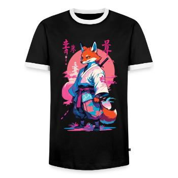 Kitsune Samurai Fox Aesthetic Vaporwave Style - Men's Ringer Shirt - black/white - Front - AI Model Female 172 light (172cm) & AI Model Male 178 light (178cm)