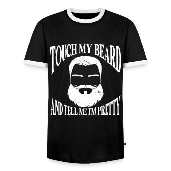 Citation de barbe, Touche ma barbe et dis-moi que je suis jolie - T-shirt contrasté Homme - noir/blanc - Devant - AI Model Female 172 light (172cm) & AI Model Male 178 light (178cm)