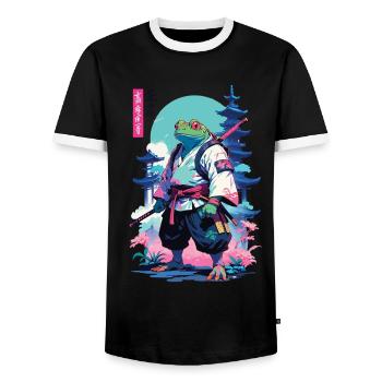 Samurai Frosch Aesthetic Vaporwave Stil - Männer Kontrast-T-Shirt - Schwarz/Weiß - Vorne - AI Model Female 172 light (172cm) & AI Model Male 178 light (178cm)