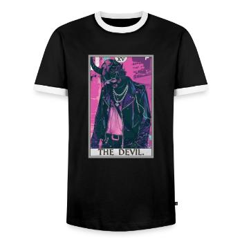 Cartes de tarot Carte de tarot Le diable Le diable - T-shirt contrasté Homme - noir/blanc - Devant - AI Model Female 172 light (172cm) & AI Model Male 178 light (178cm)