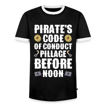 Pirate Skull Buccaneer Pirate Ship - Men's Ringer Shirt - black/white - Front - AI Model Female 172 light (172cm) & AI Model Male 178 light (178cm)