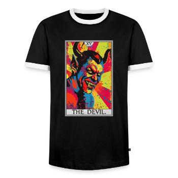 Cartes de tarot Carte de tarot Le diable Le diable - T-shirt contrasté Homme - noir/blanc - Devant - AI Model Female 172 light (172cm) & AI Model Male 178 light (178cm)