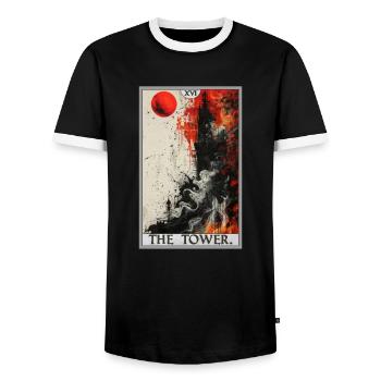 Tarot Cards Tarot Card The Tower The Tower - Men's Ringer Shirt - black/white - Front - AI Model Female 172 light (172cm) & AI Model Male 178 light (178cm)